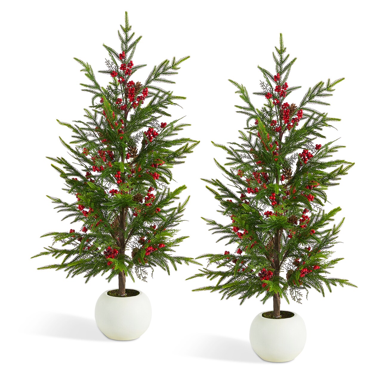 Christmas Wreath/Teardrop/Porch Tree Set with Pinecones and Red Berries